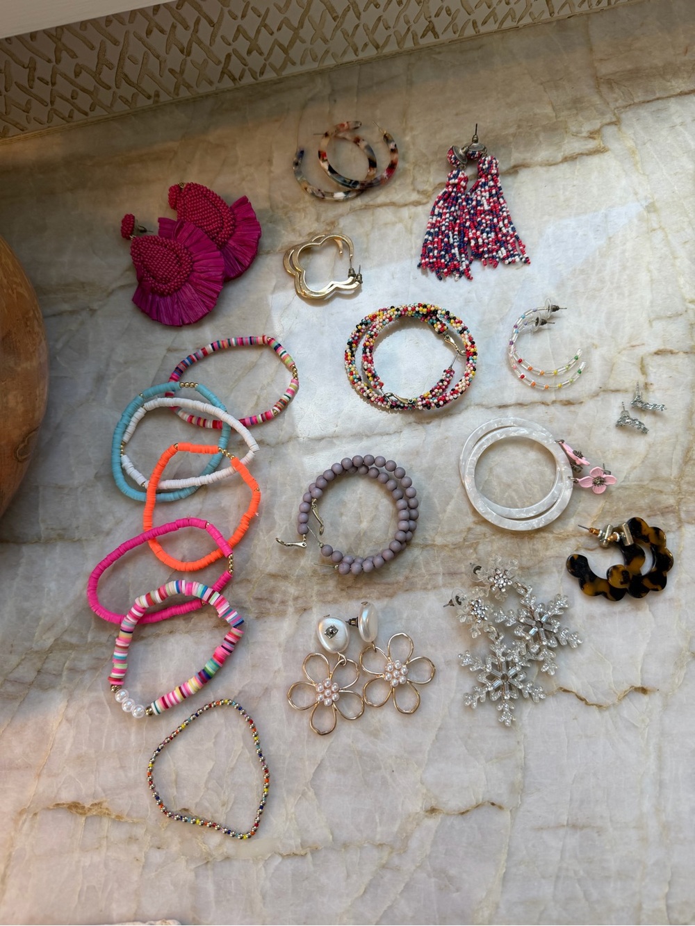 Assorted Women's Pink and Multicolor Fashion Earrings and Bracelets Set